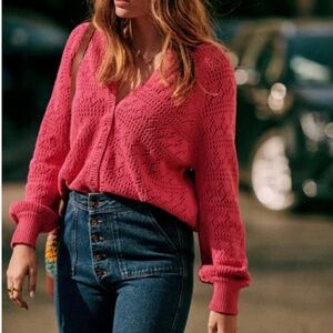 Sezane Fuchsia Women's Capucine Knit Organic Cotton Cardigan Small
